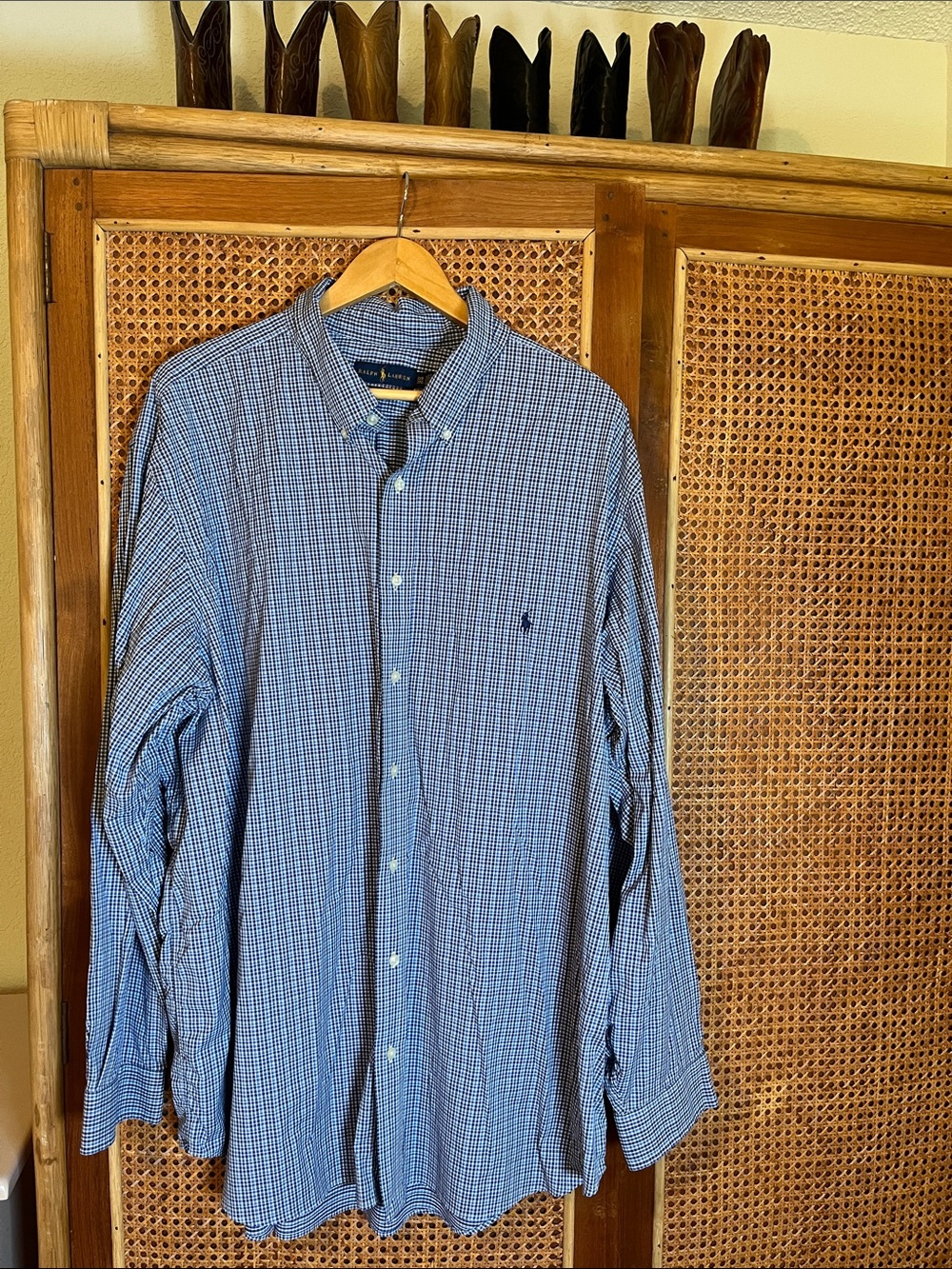 Ralph Lauren Blue and White Plaid Performance Button-Down Shirt 3TG